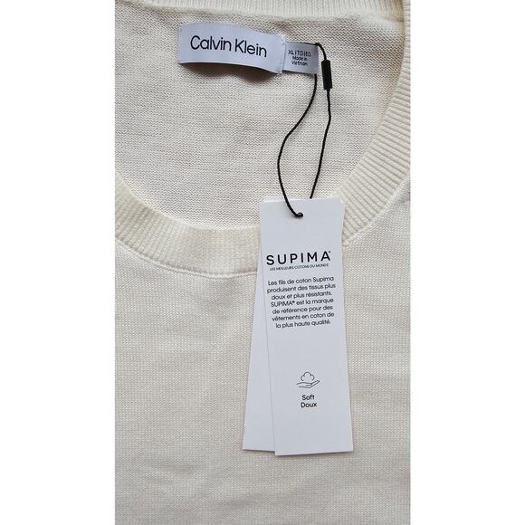 NEW Calvin Klein 100% Supima Cotton Mens Crewneck Cream Sweater, Sz XL, NWT - Picture 2 of 6
